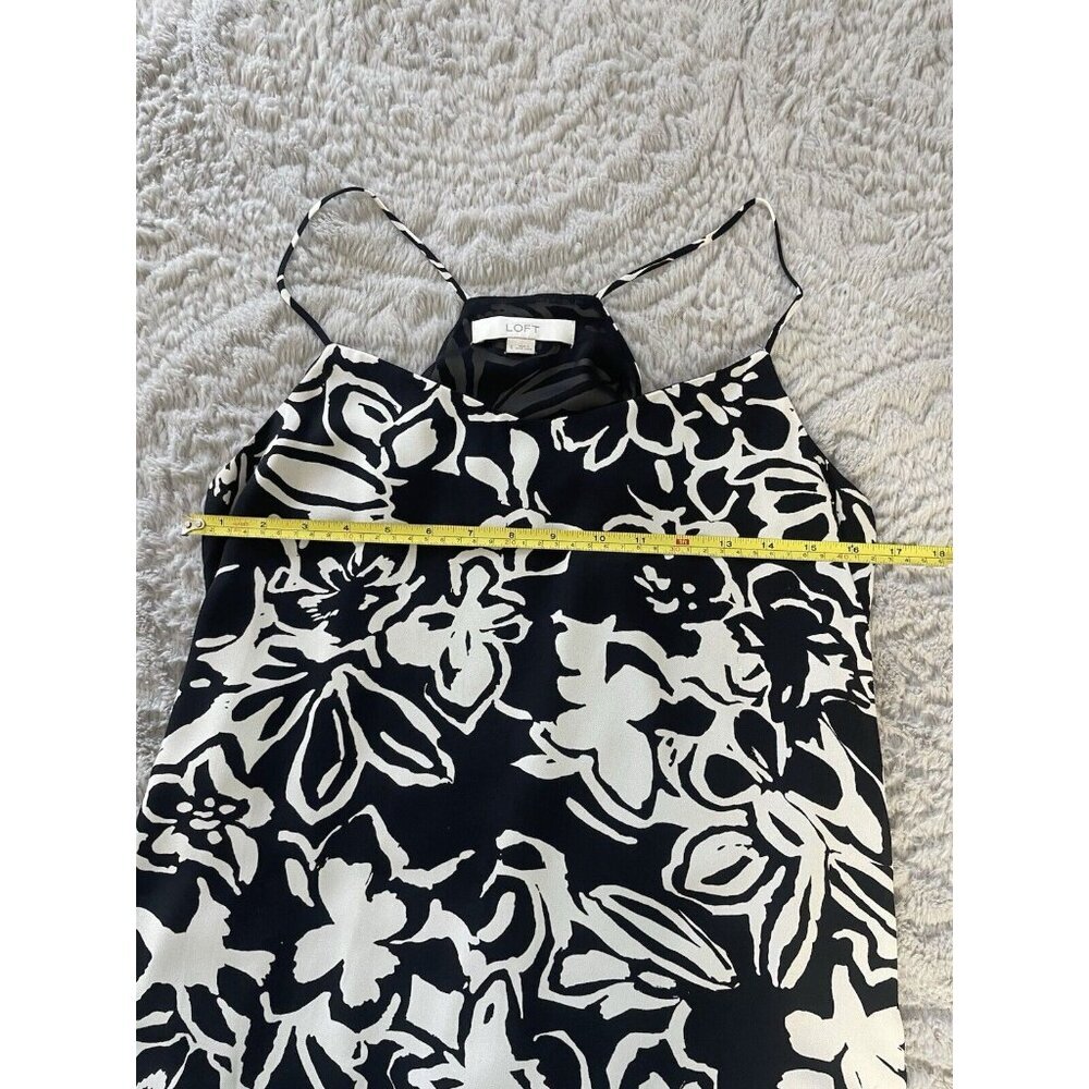 LOFT Black White Floral Sleeveless Blouse Small Layered Chiffon Tank Top - Picture 8 of 9